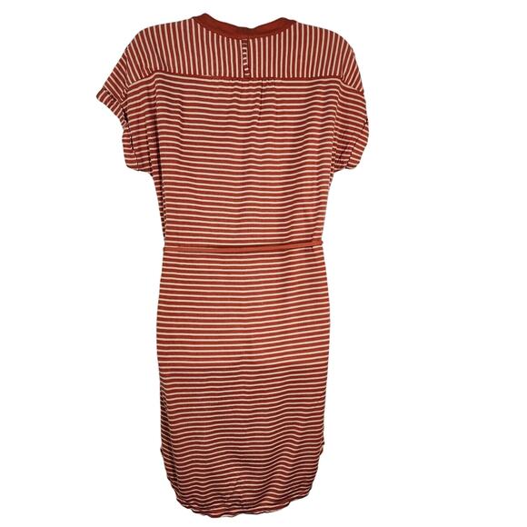 Fossil Womens Mini Dress Small Button Up Orange Striped Tie Waist Short Sleeve - Picture 2 of 9